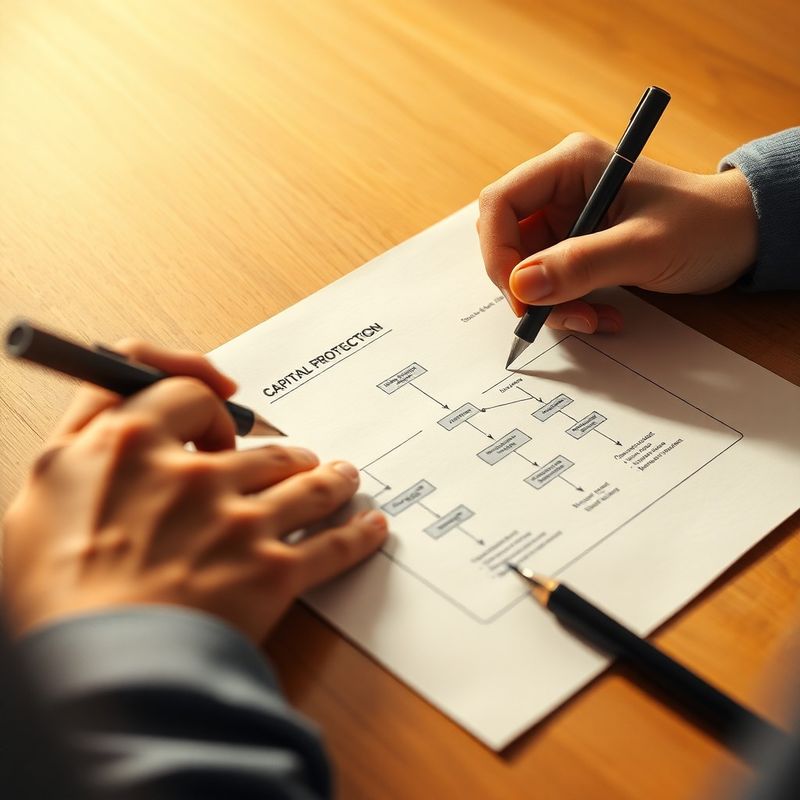 Analist desenând o diagramă de structură de protecție a capitalului în cerneală bleu pe hârtie