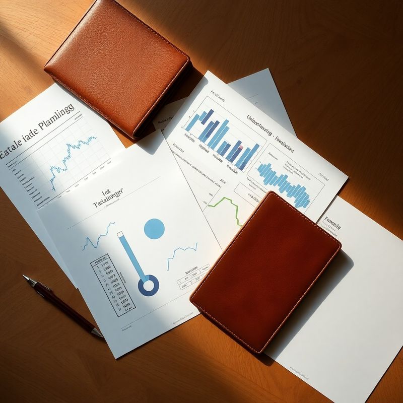 Documente de planificare financiară pe o suprafață din lemn, în lumină caldă